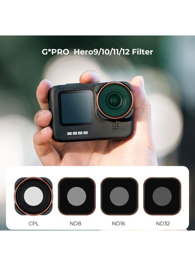 كيه آند إف كونسبت مجموعة فلاتر عدسات K&F Concept الرباعية ND8 وND16 وND32 CPL متوافقة مع كاميرات GoPro Hero12 وHero11 وHero10 وHero9 باللون الأسود، تتضمن فلتر كثافة محايدة وفلتر استقطاب، بالإضافة إلى واقي لملحقات كاميرات GoPro 13/12/11/10/9 - Image 5